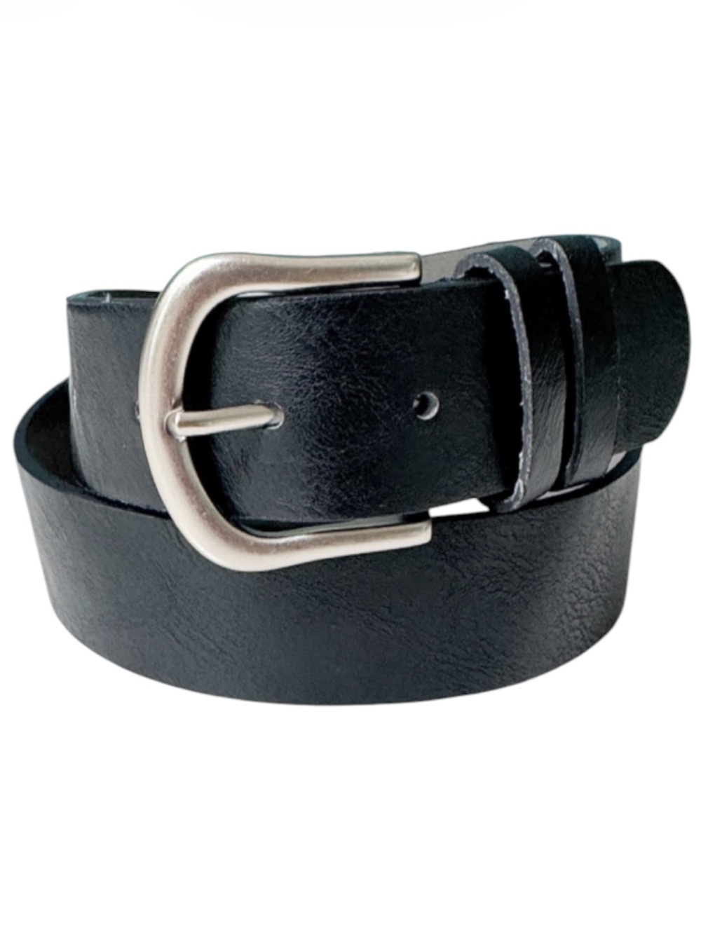 Black vegan leather silver buckle adjustable belt size small/medium